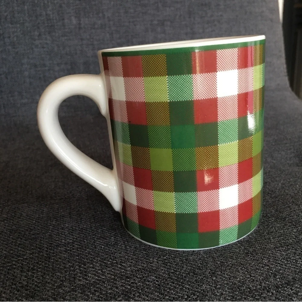 Colorful Plaid Coffee Mug, Red, Green, Cream, 12 oz